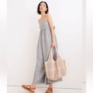 Madewell Jumpsuit Womens 12 Blue Linen Blend Wide Leg Tie Back Boho